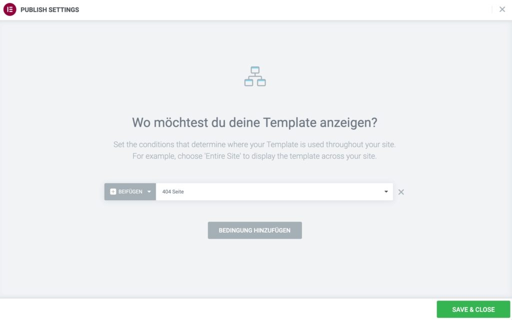 Anzeige des 404 Templates bei Elementor auswählen