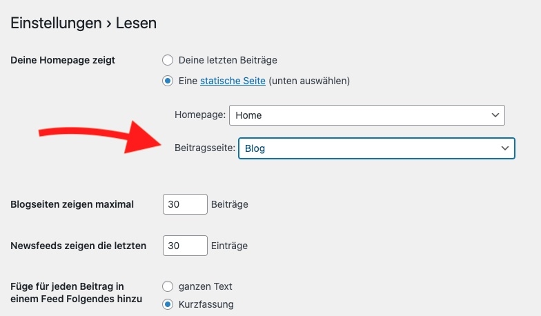 Einstellungen Beitragsseite