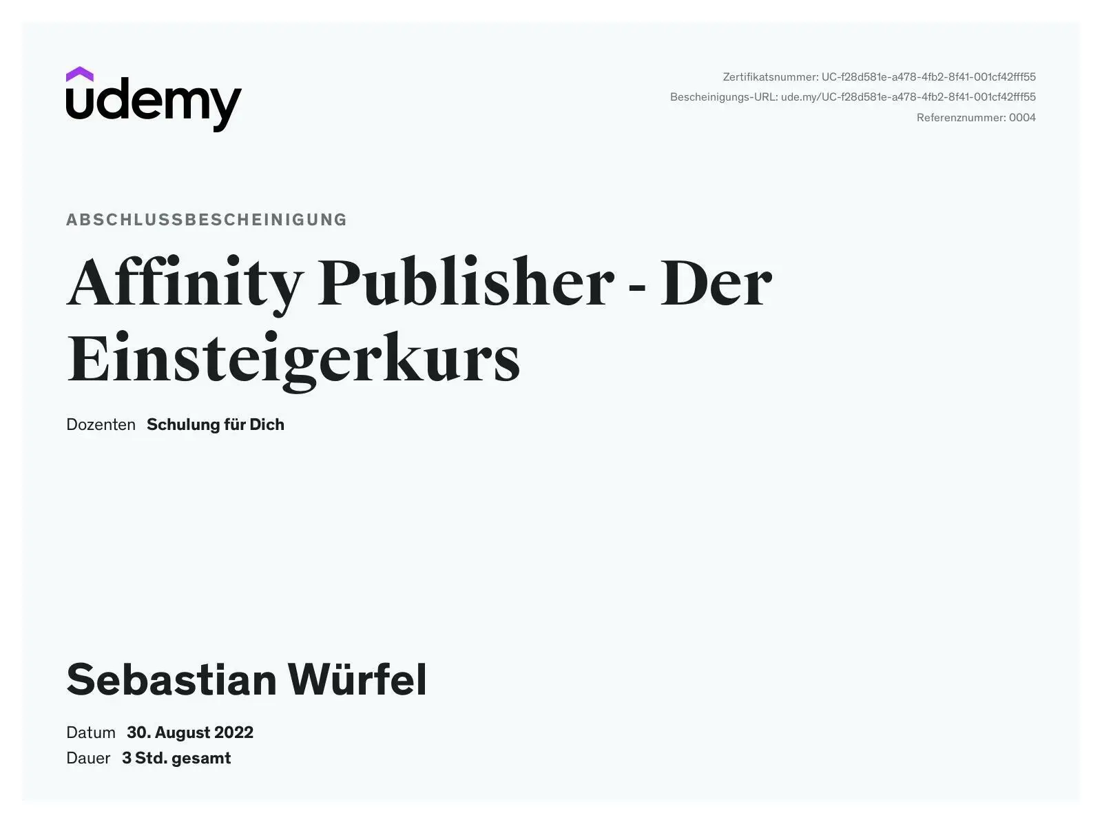 Udemy Affinity Publisher Einsteigerkurs 2022