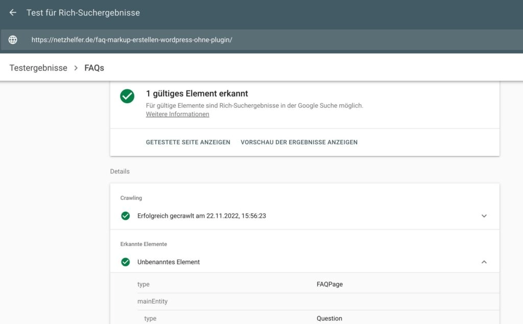FAQ Markup testen