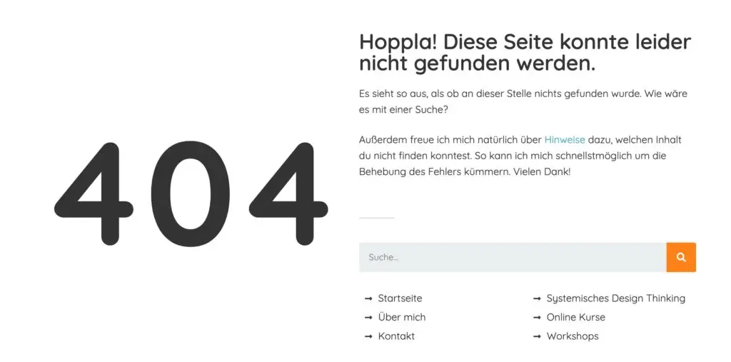 Beispiel für bearbeitete 404 Seite bei WordPress mit Elementor