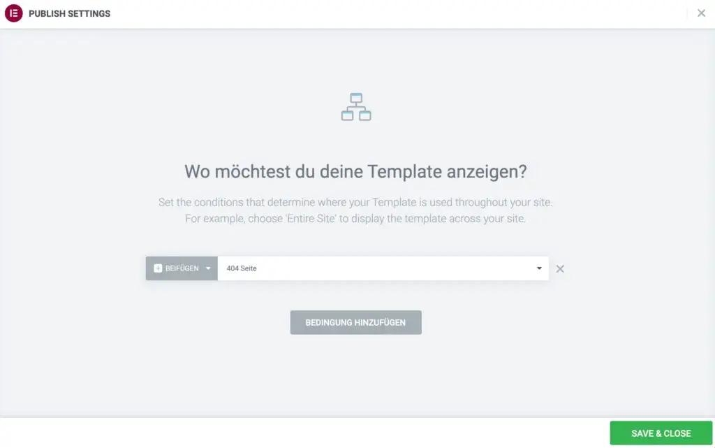 Anzeige des 404 Templates bei Elementor auswählen