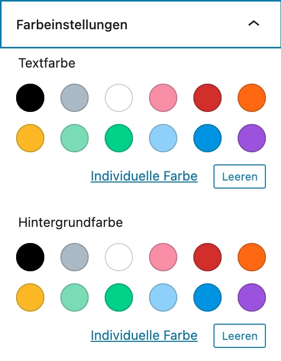 Farbeinstellungen Gutenberg Editor WordPress